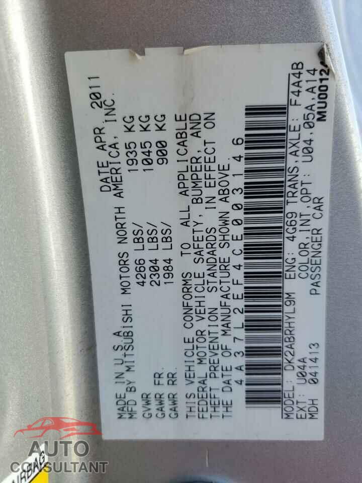 MITSUBISHI ECLIPSE 2012 - 4A37L2EF4CE003146