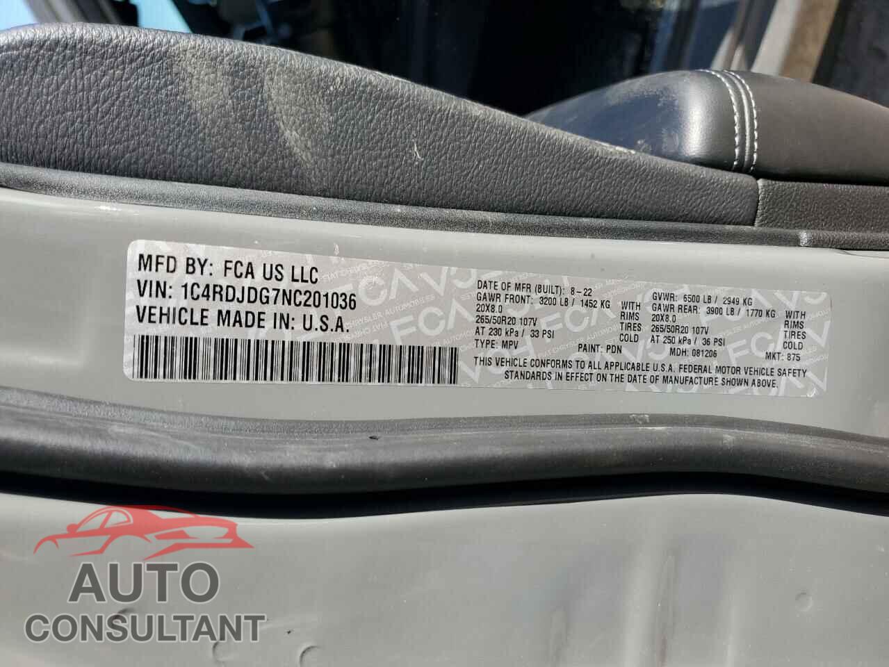 DODGE DURANGO 2022 - 1C4RDJDG7NC201036