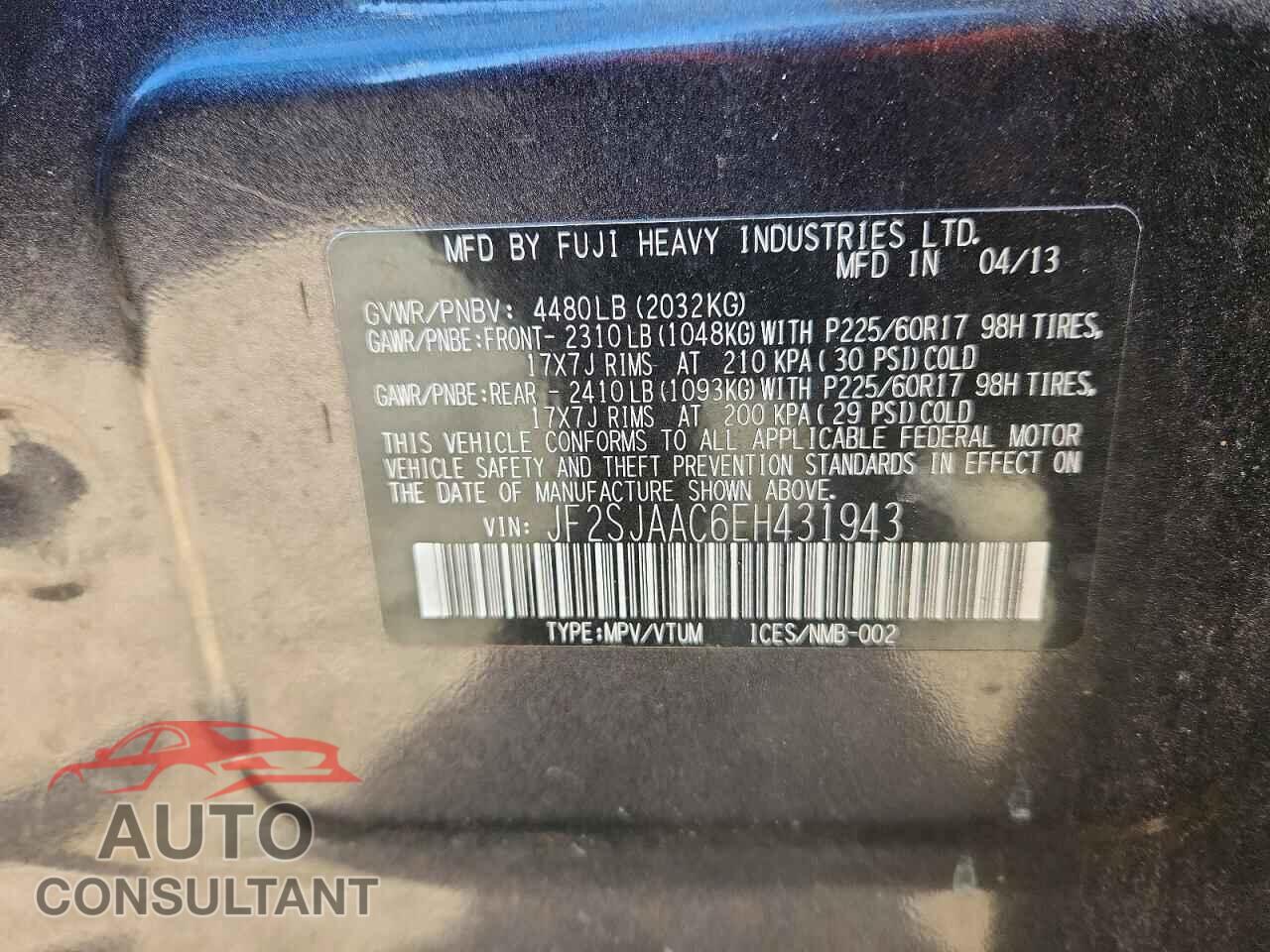 SUBARU FORESTER 2014 - JF2SJAAC6EH431943