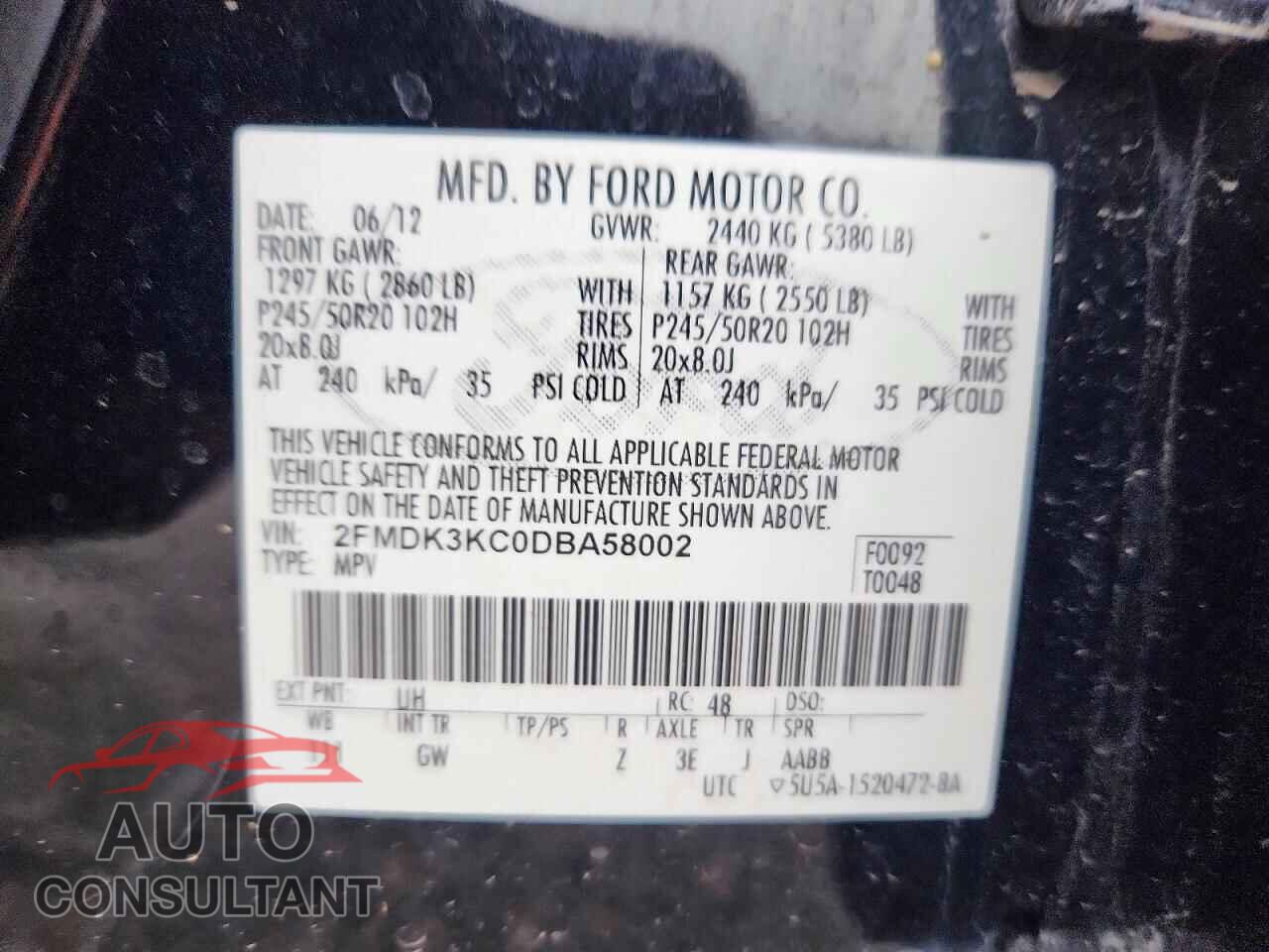 FORD EDGE 2013 - 2FMDK3KC0DBA58002