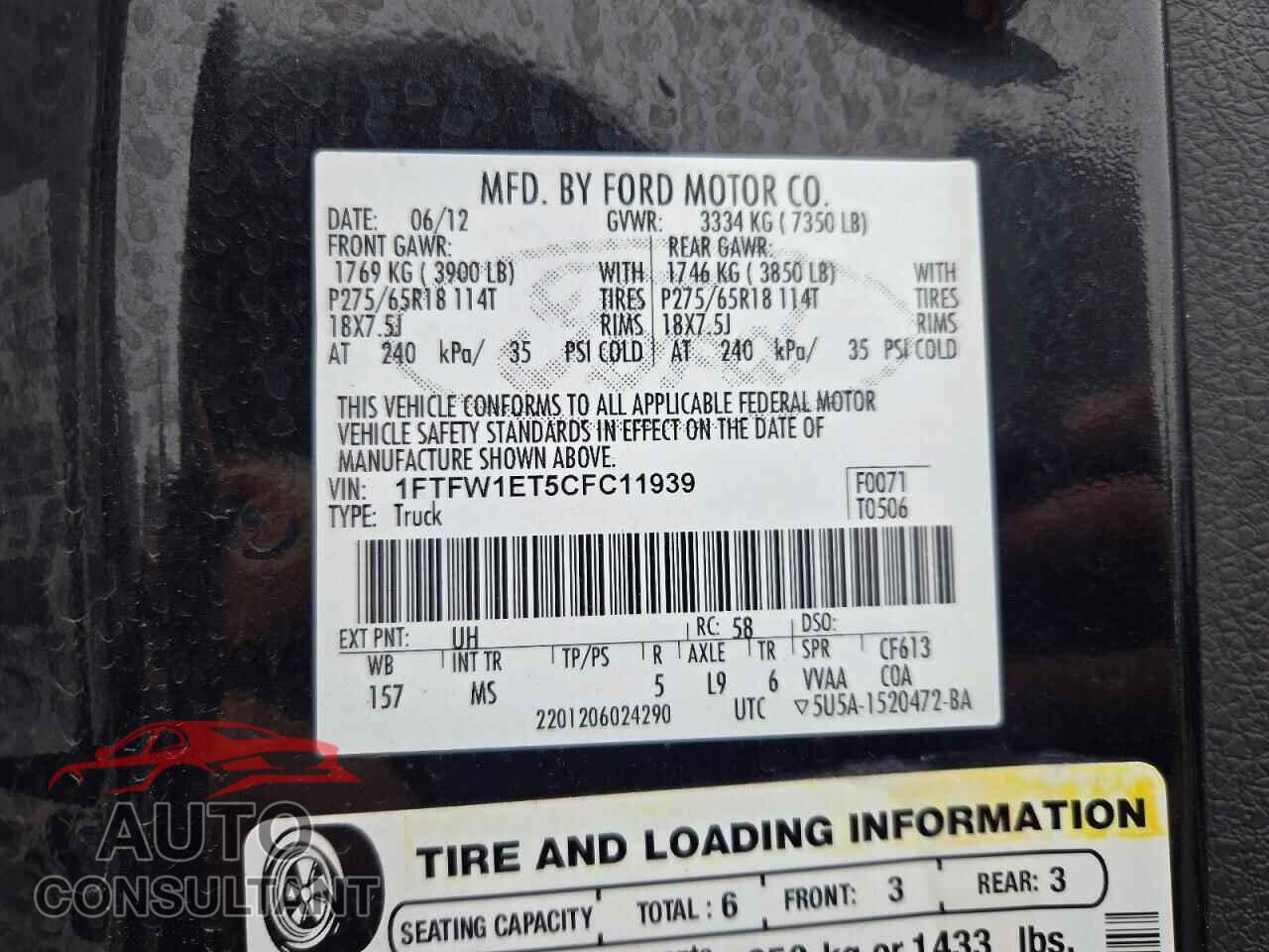 FORD F150 2012 - 1FTFW1ET5CFC11939