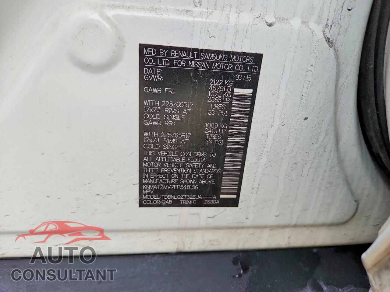 NISSAN ROGUE 2015 - KNMAT2MV7FP548106