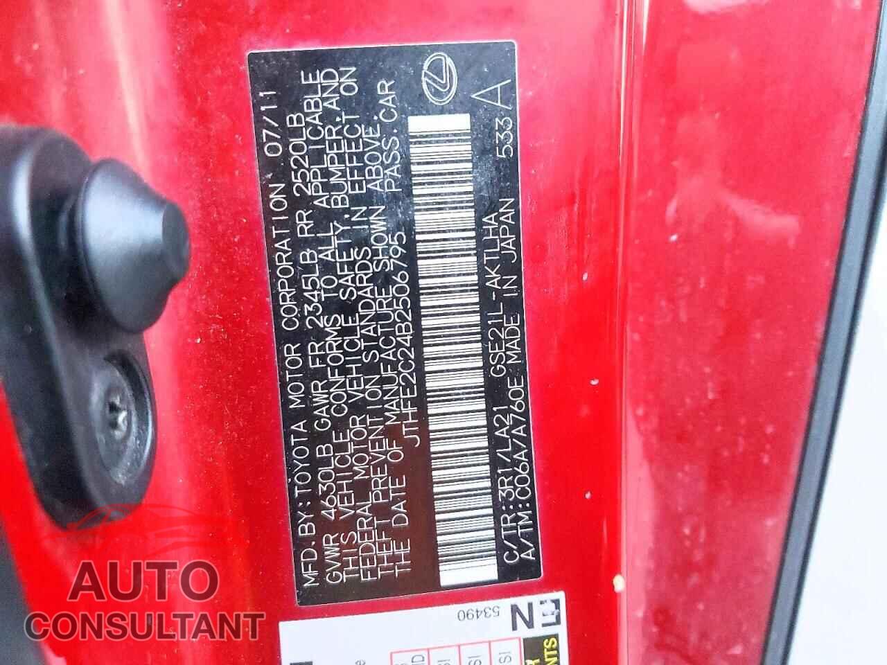 LEXUS IS 2011 - JTHFE2C24B2506795