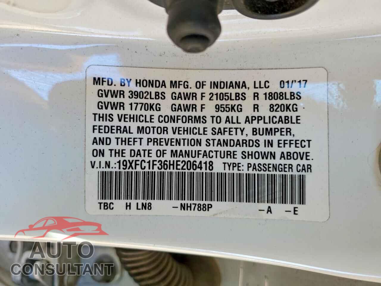 HONDA CIVIC 2017 - 19XFC1F36HE206418