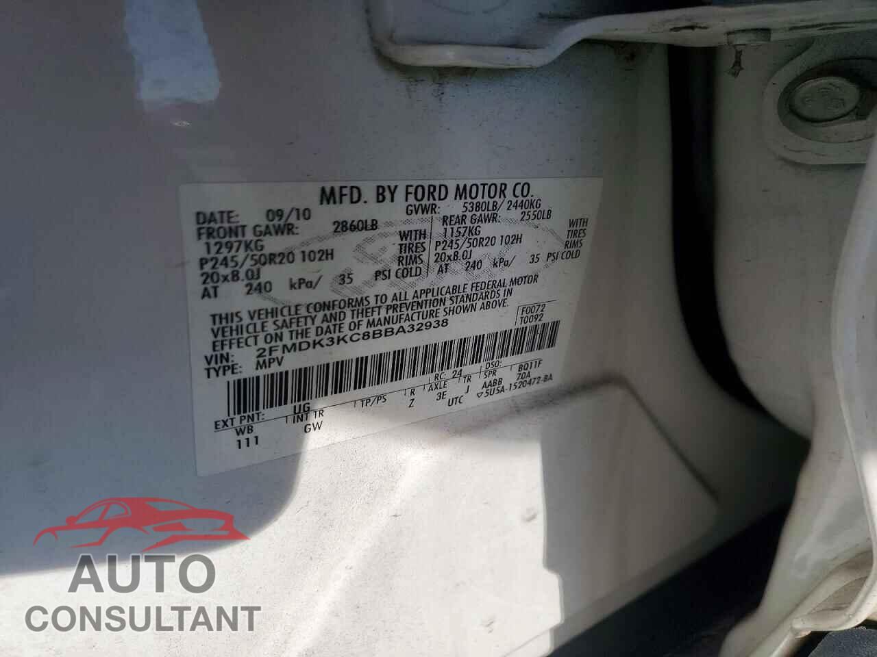 FORD EDGE 2011 - 2FMDK3KC8BBA32938