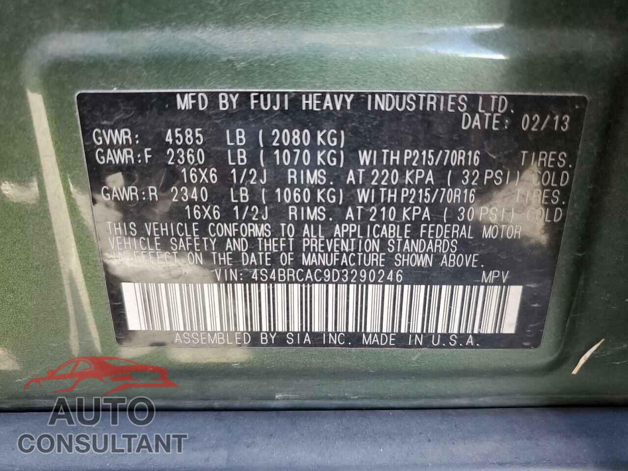 SUBARU OUTBACK 2013 - 4S4BRCAC9D3290246