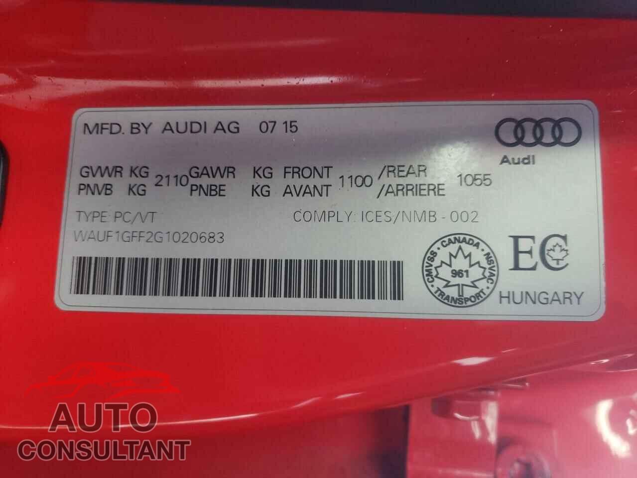 AUDI S3 2016 - WAUF1GFF2G1020683