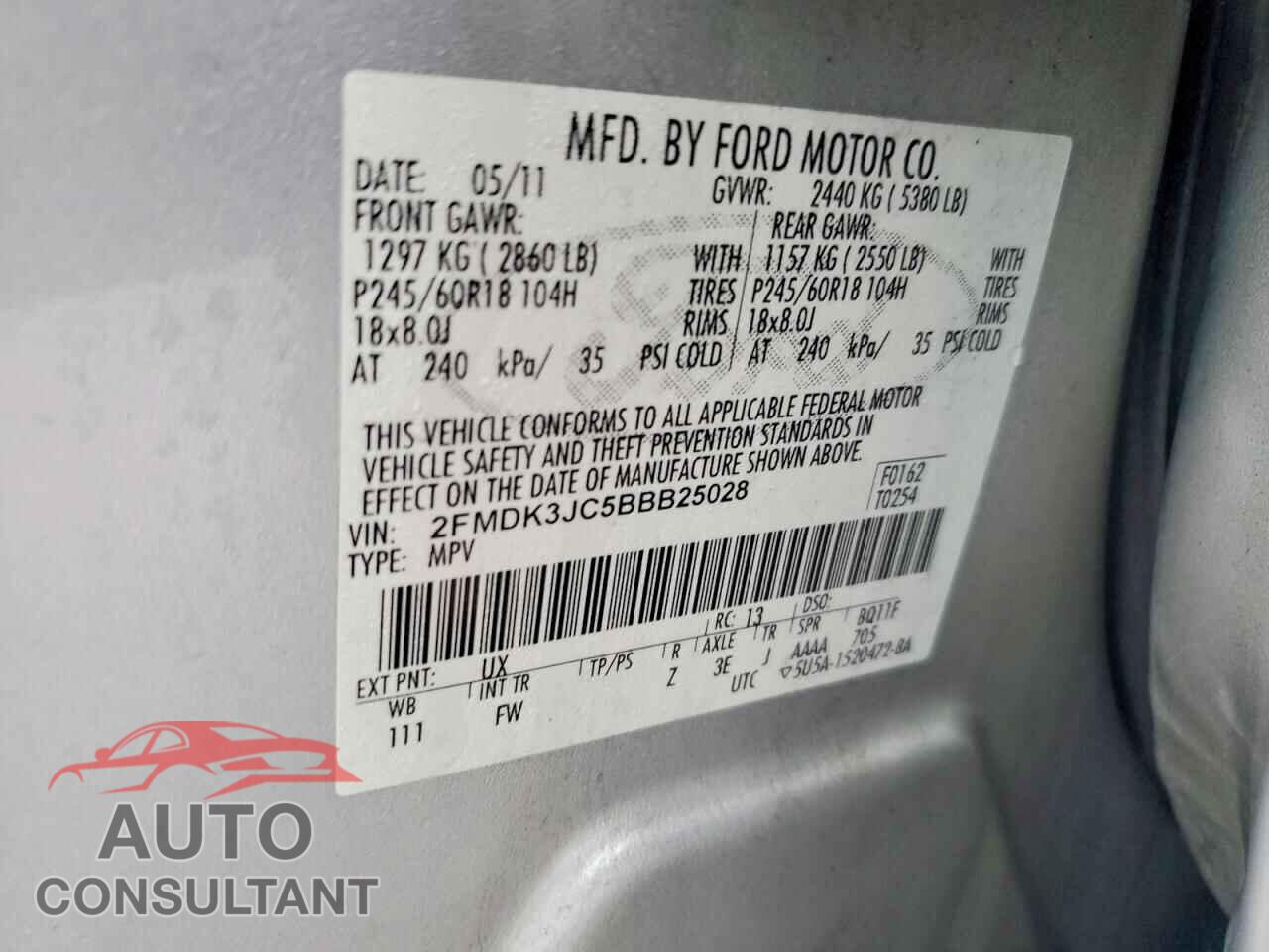 FORD EDGE 2011 - 2FMDK3JC5BBB25028