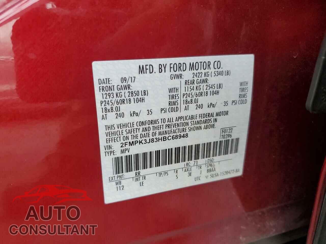FORD EDGE 2017 - 2FMPK3J83HBC68948
