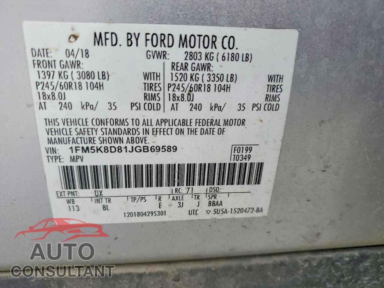 FORD EXPLORER 2018 - 1FM5K8D81JGB69589