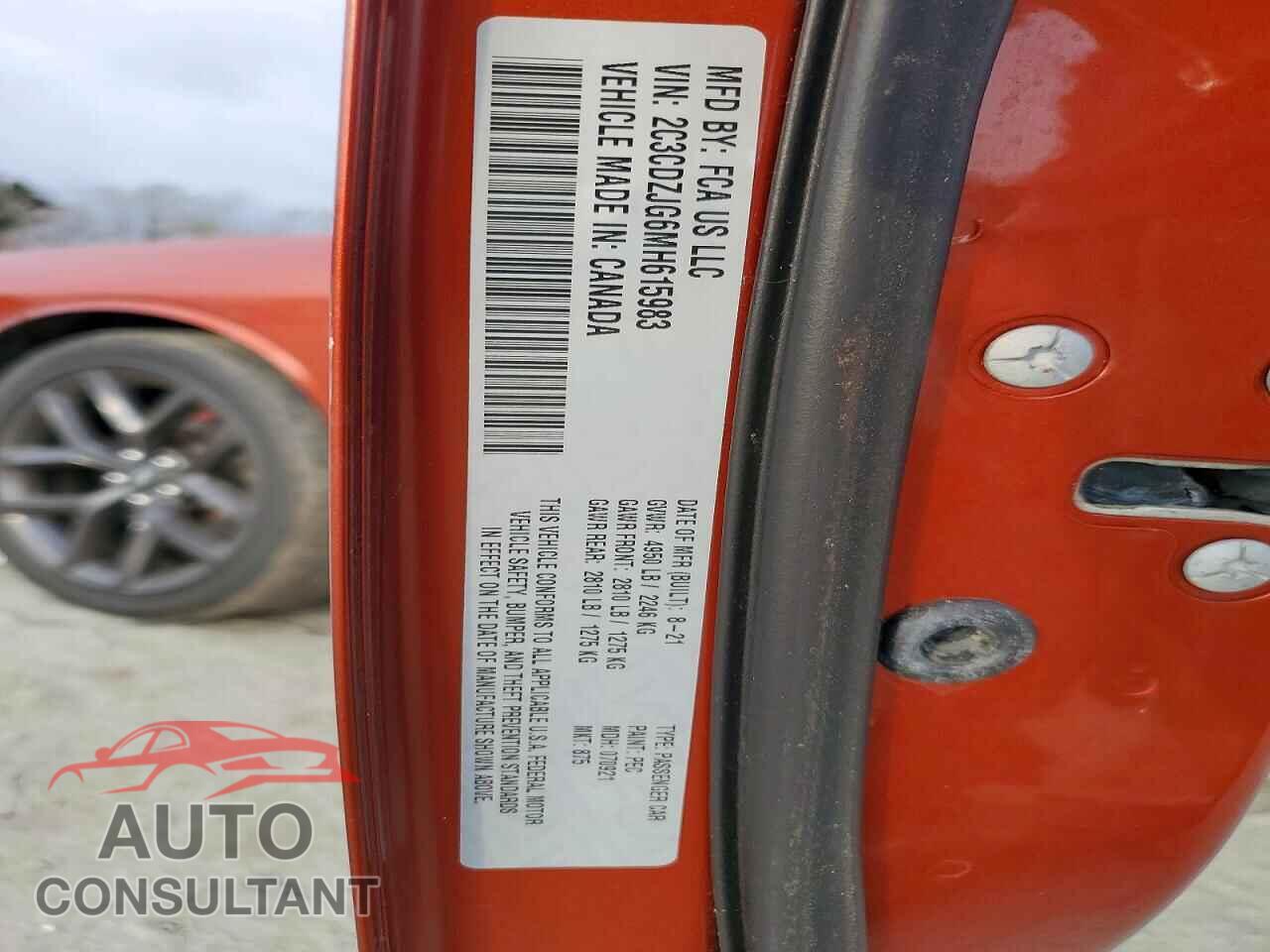 DODGE CHALLENGER 2021 - 2C3CDZJG6MH615983