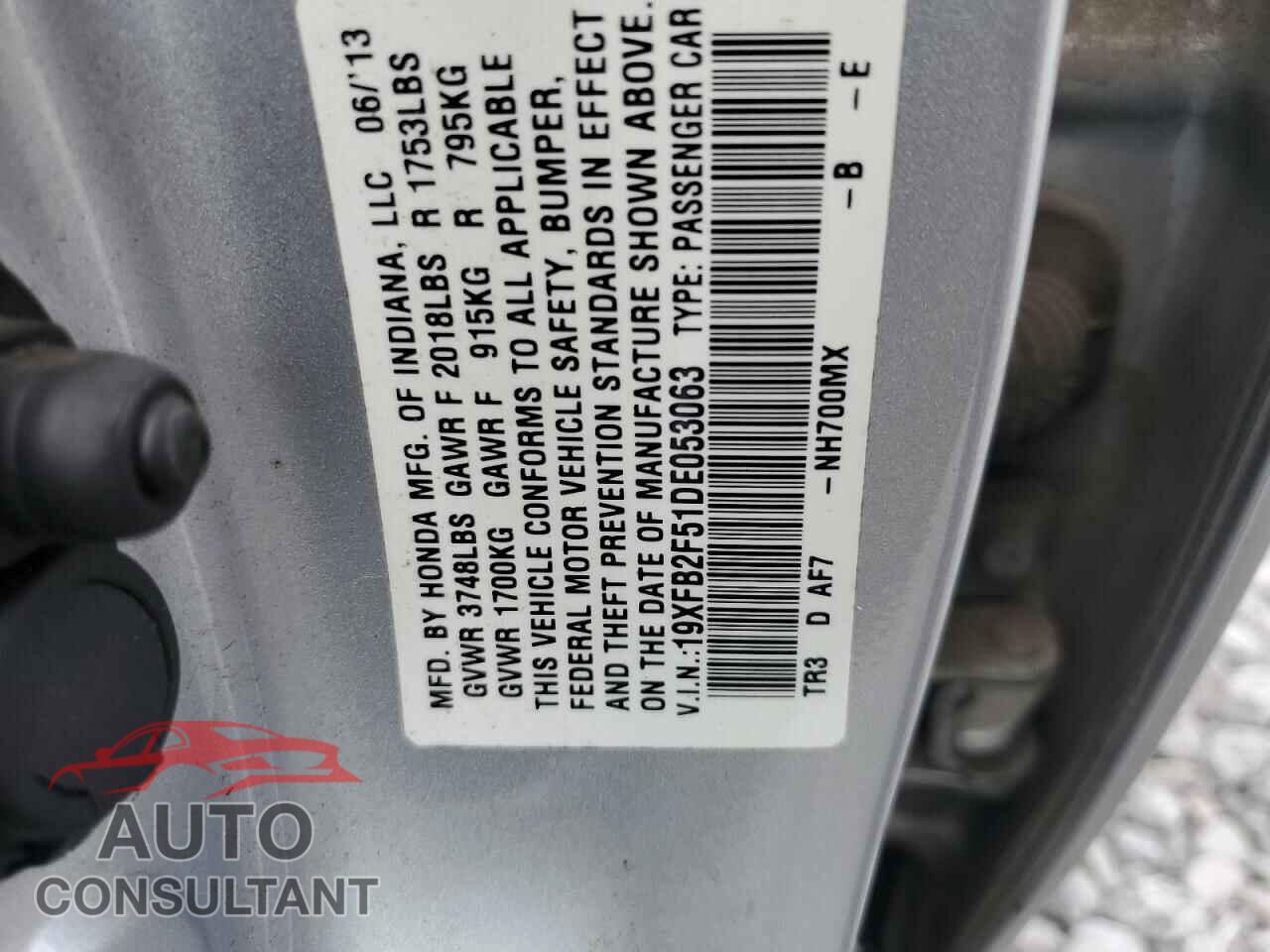 HONDA CIVIC 2013 - 19XFB2F51DE053063