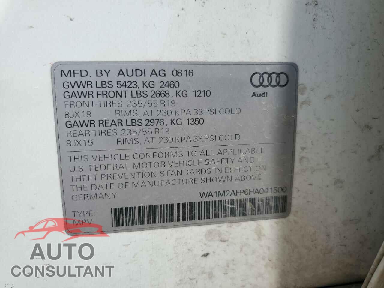 AUDI Q5 2017 - WA1M2AFP6HA041500