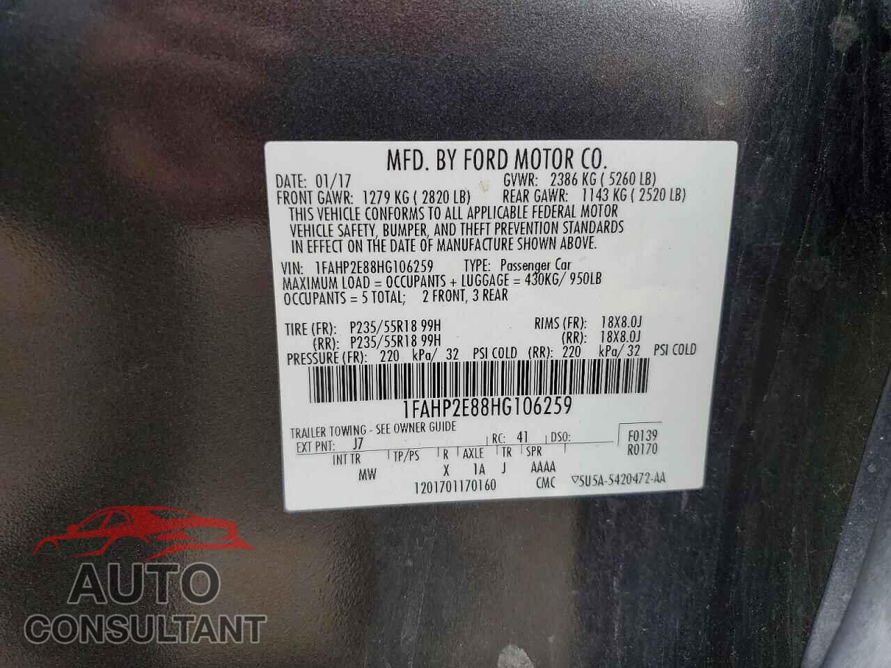 FORD TAURUS 2017 - 1FAHP2E88HG106259