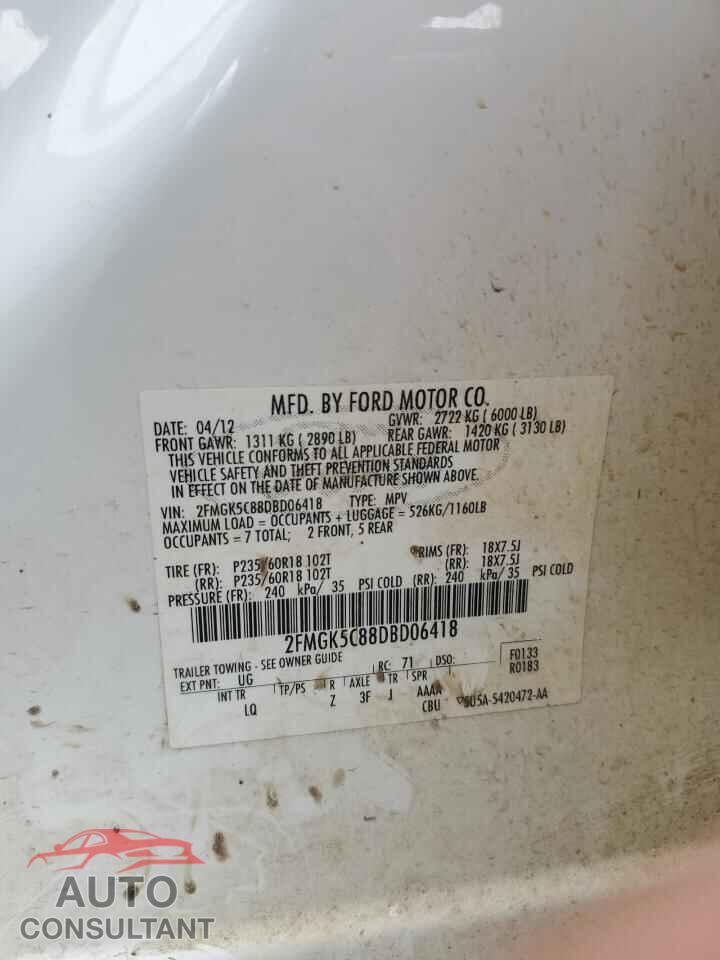 FORD FLEX 2013 - 2FMGK5C88DBD06418