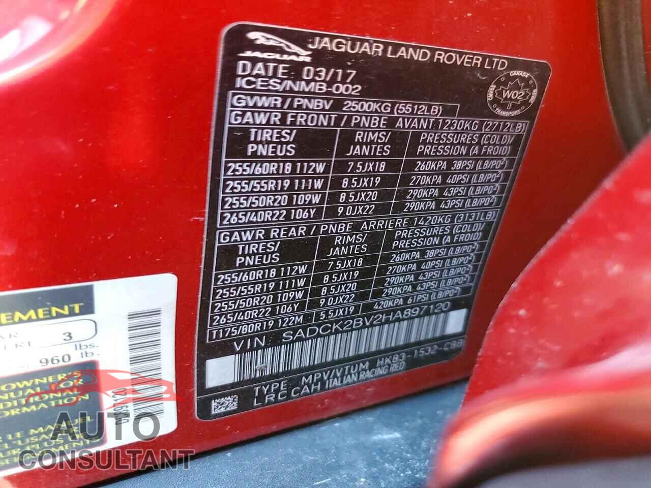 JAGUAR F-PACE 2017 - SADCK2BV2HA897120