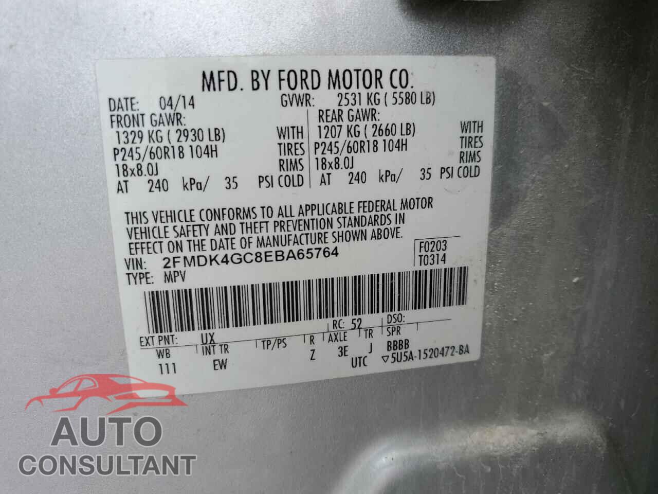 FORD EDGE 2014 - 2FMDK4GC8EBA65764