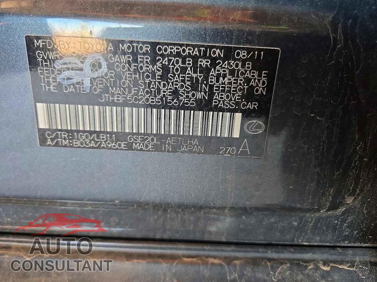 LEXUS IS 2011 - JTHBF5C20B5156755