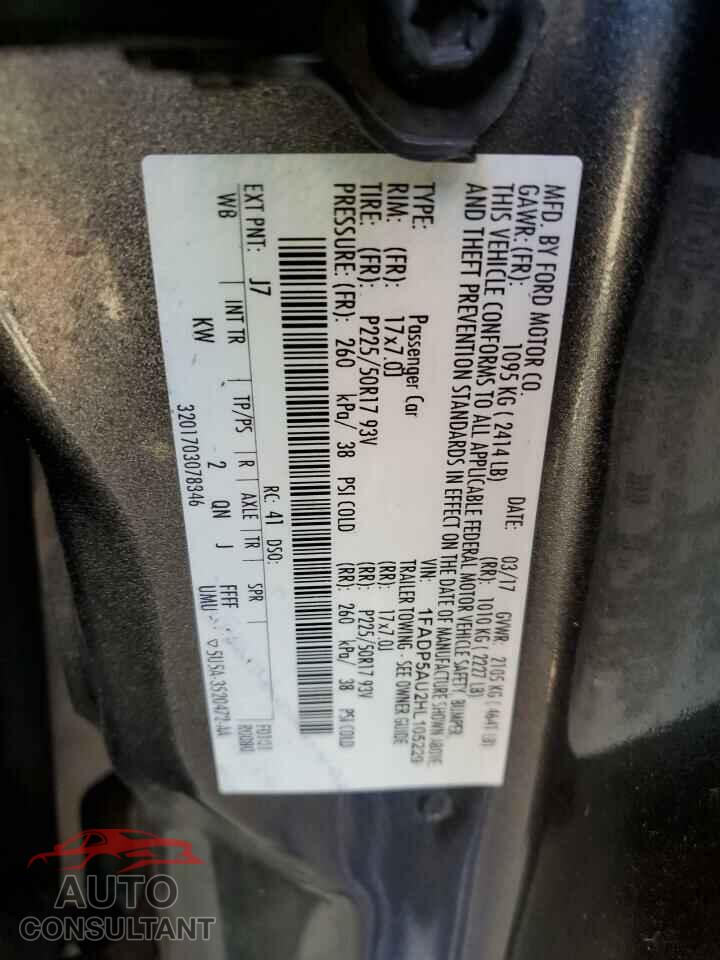 FORD CMAX 2017 - 1FADP5AU2HL105229