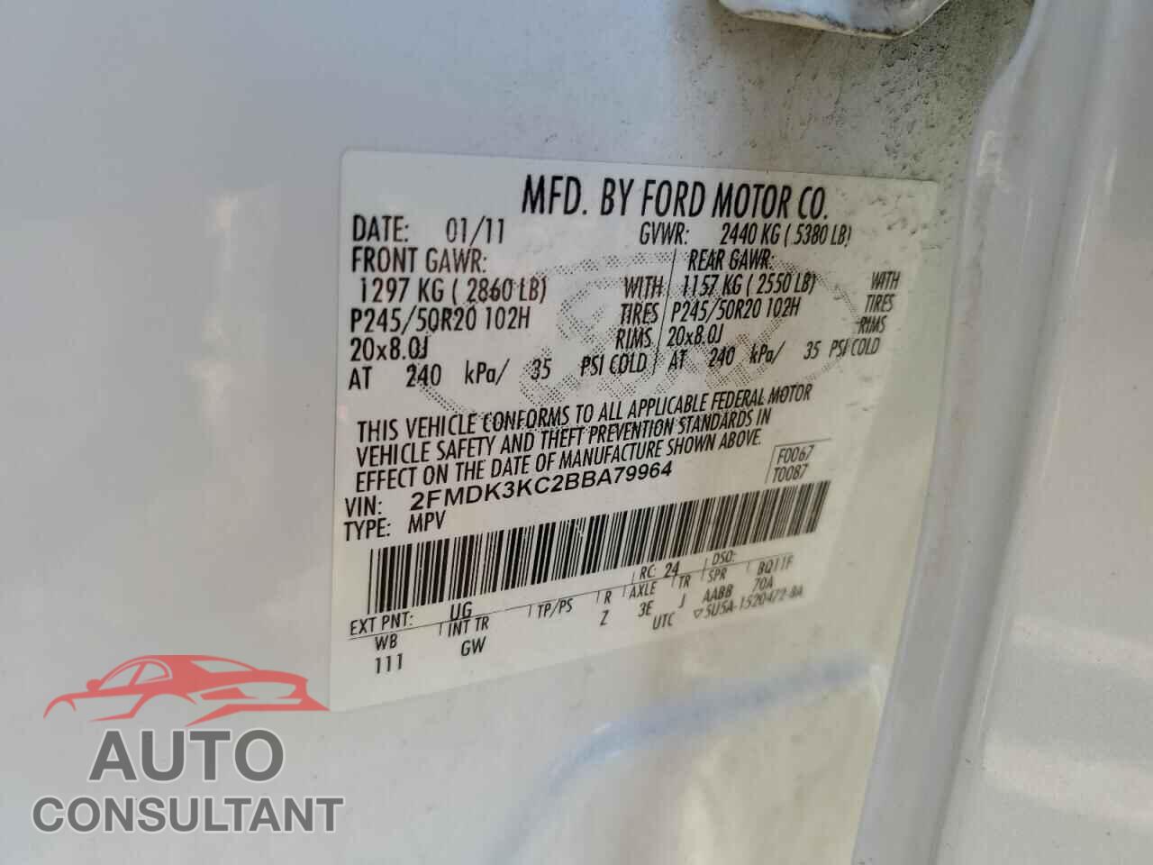 FORD EDGE 2011 - 2FMDK3KC2BBA79964