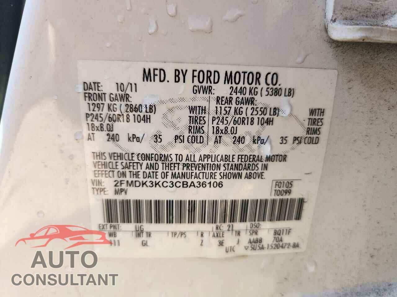 FORD EDGE 2012 - 2FMDK3KC3CBA36106