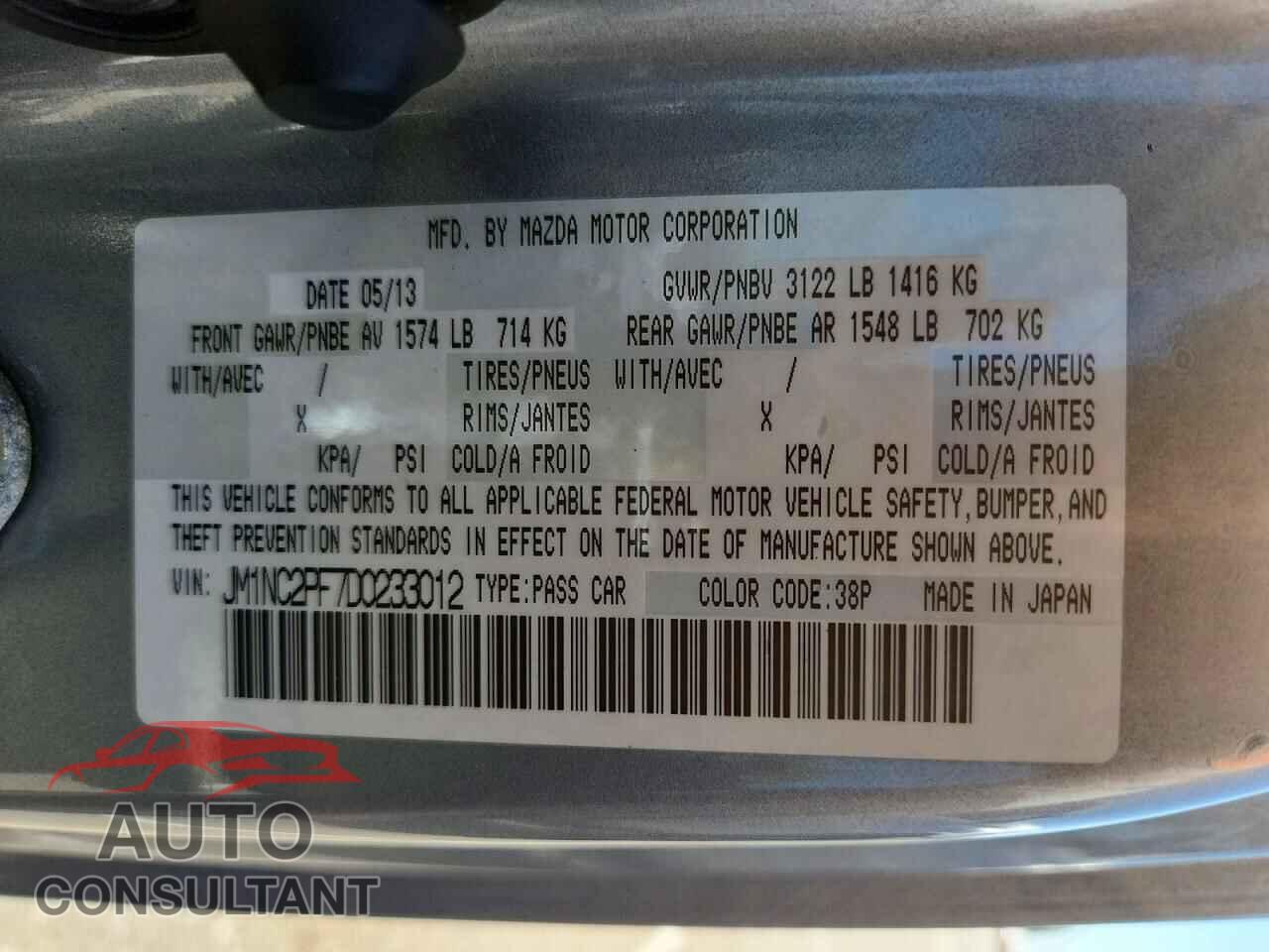 MAZDA MX5 2013 - JM1NC2PF7D0233012