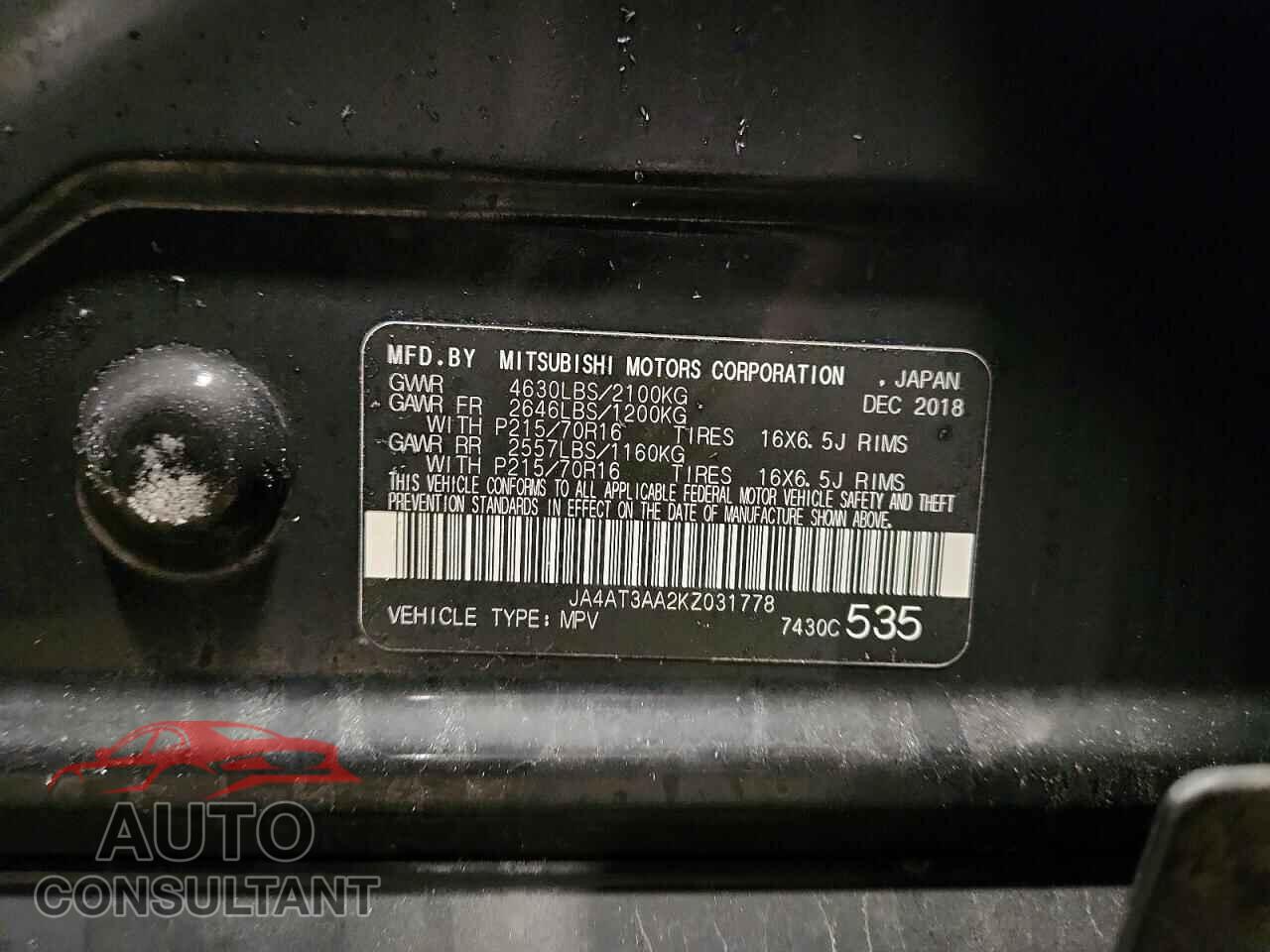 MITSUBISHI ECLIPSE 2019 - JA4AT3AA2KZ031778