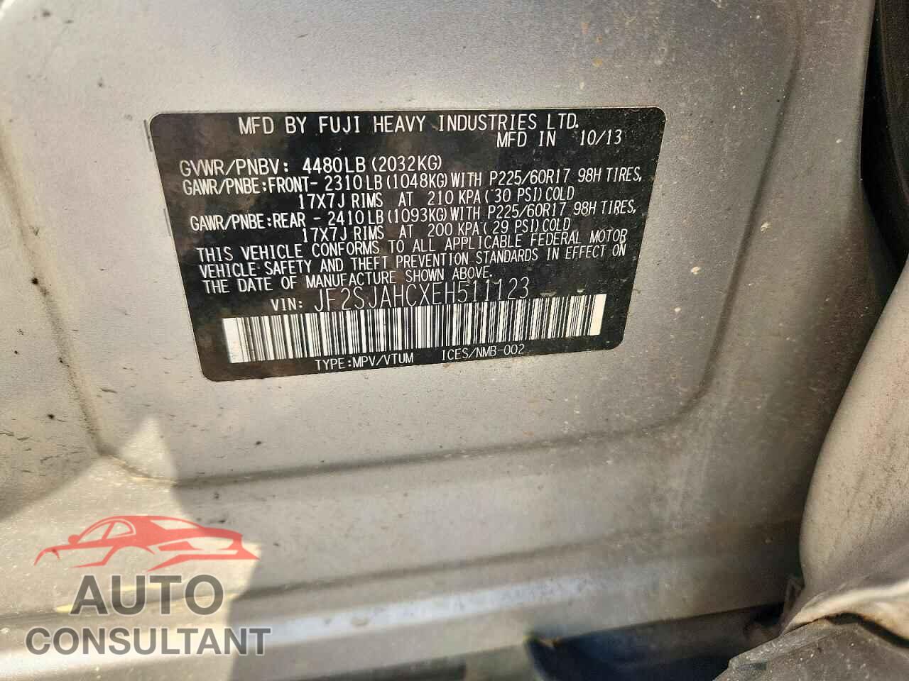 SUBARU FORESTER 2014 - JF2SJAHCXEH511123