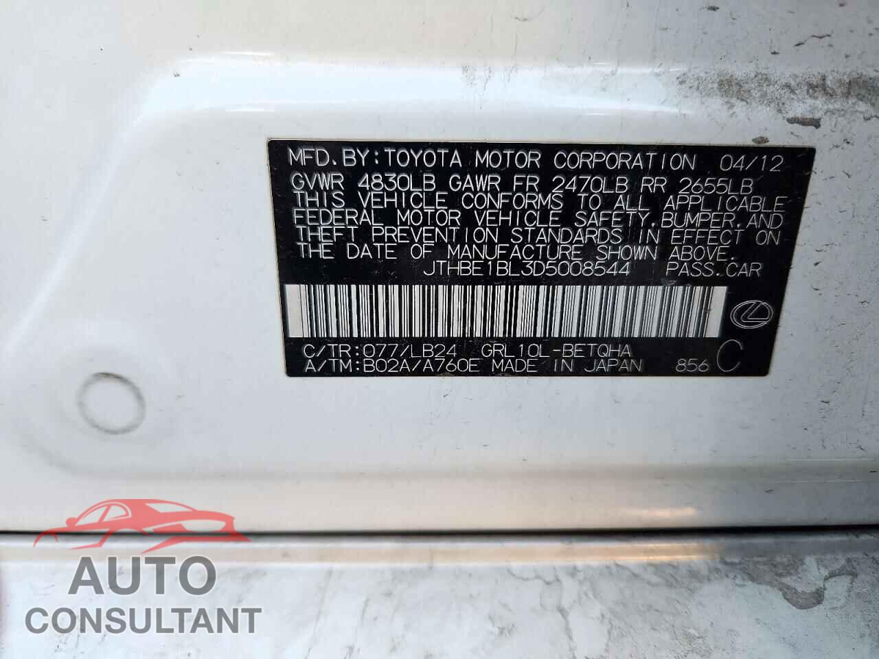 LEXUS GS350 2013 - JTHBE1BL3D5008544