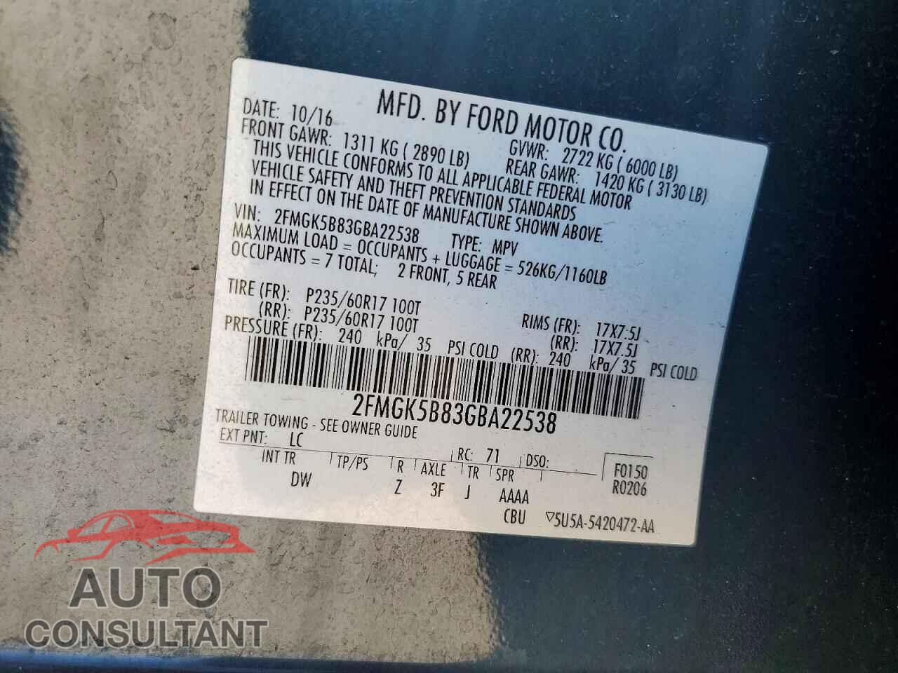 FORD FLEX 2016 - 2FMGK5B83GBA22538