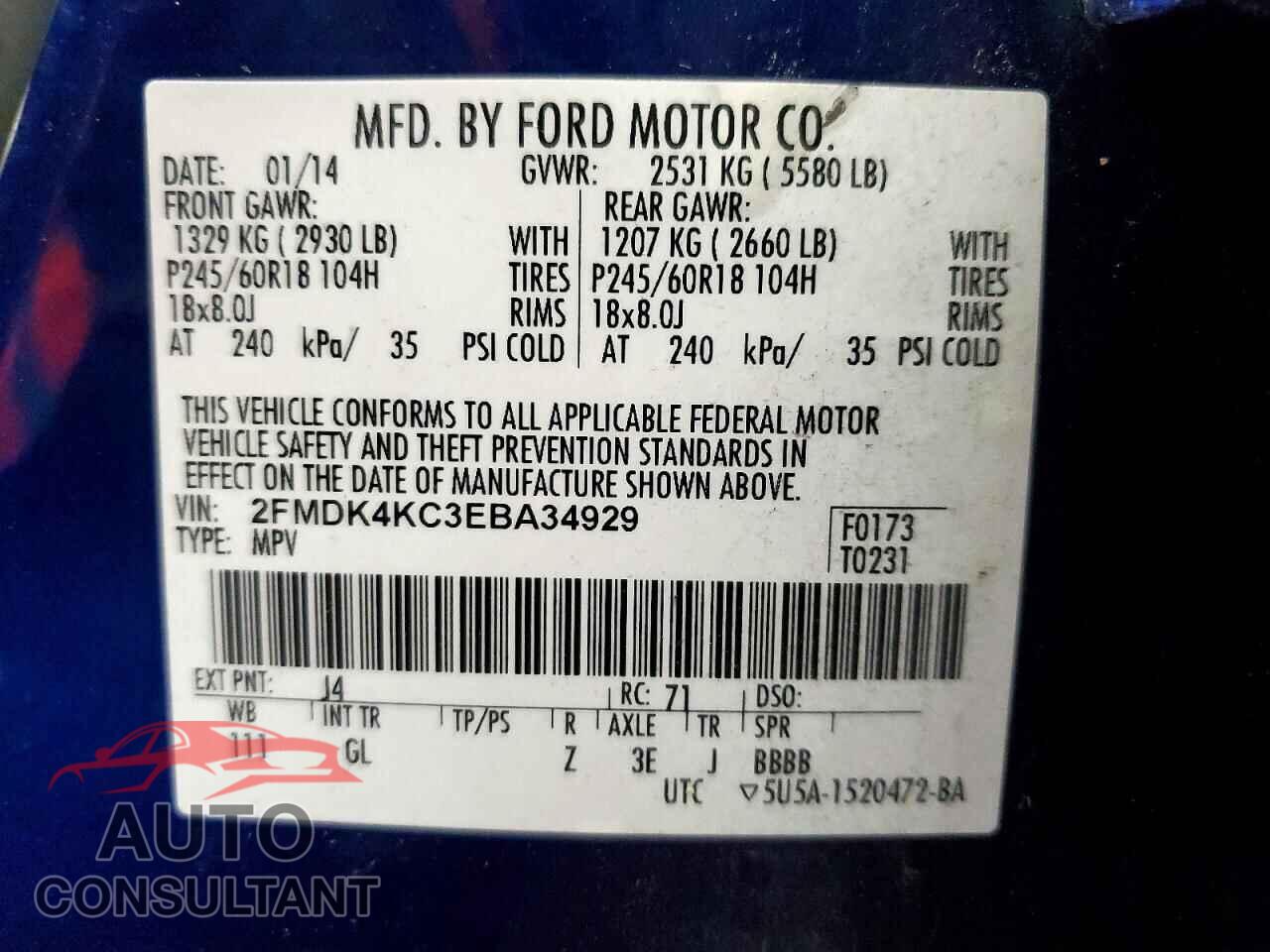 FORD EDGE 2014 - 2FMDK4KC3EBA34929
