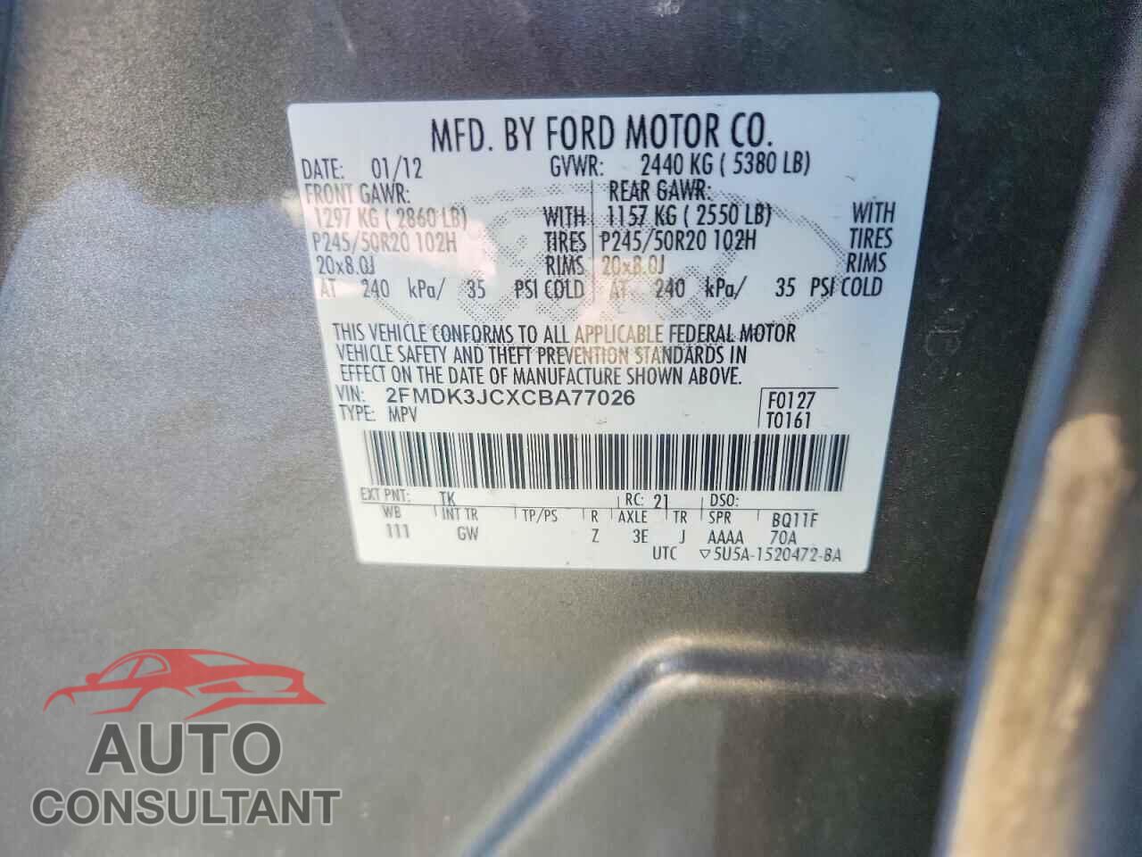 FORD EDGE 2012 - 2FMDK3JCXCBA77026
