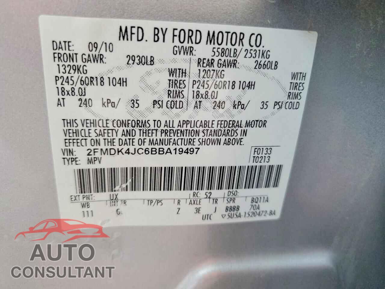 FORD EDGE 2011 - 2FMDK4JC6BBA19497