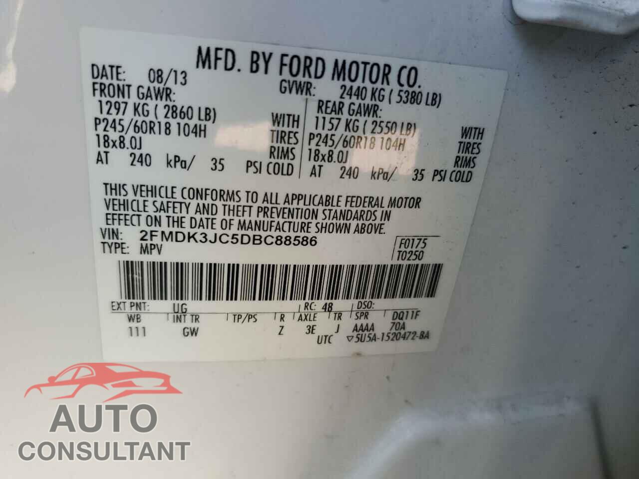 FORD EDGE 2013 - 2FMDK3JC5DBC88586