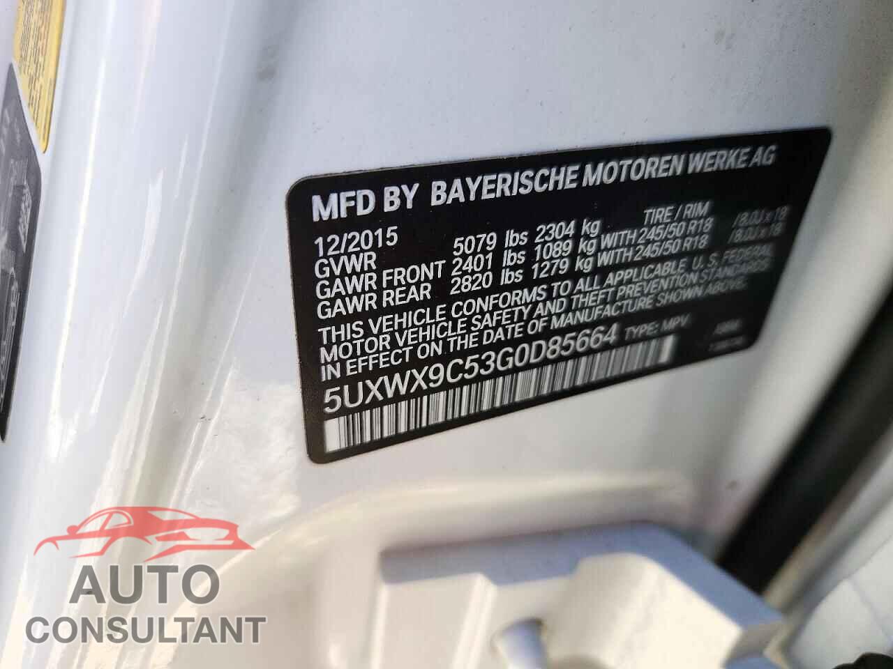 BMW X3 2016 - 5UXWX9C53G0D85664