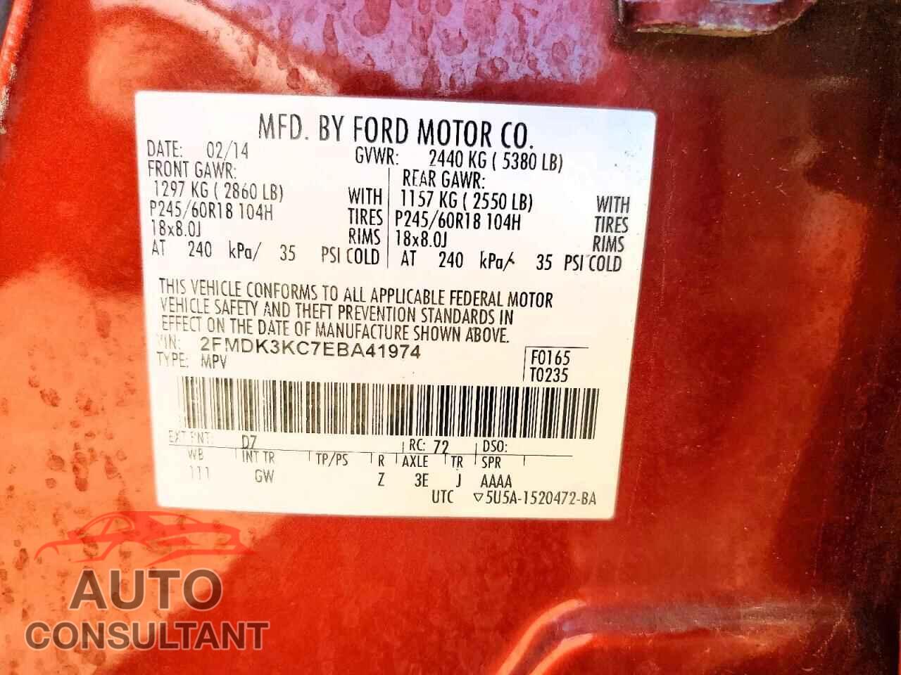 FORD EDGE 2014 - 2FMDK3KC7EBA41974