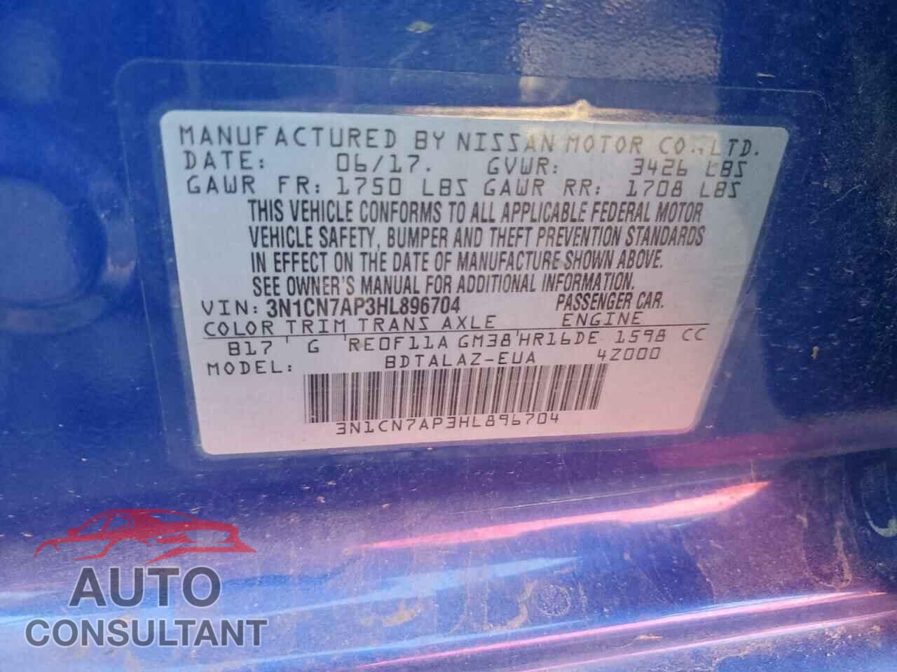 NISSAN VERSA 2017 - 3N1CN7AP3HL896704