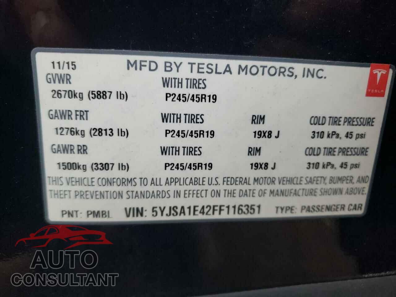 TESLA MODEL S 2015 - 5YJSA1E42FF116351