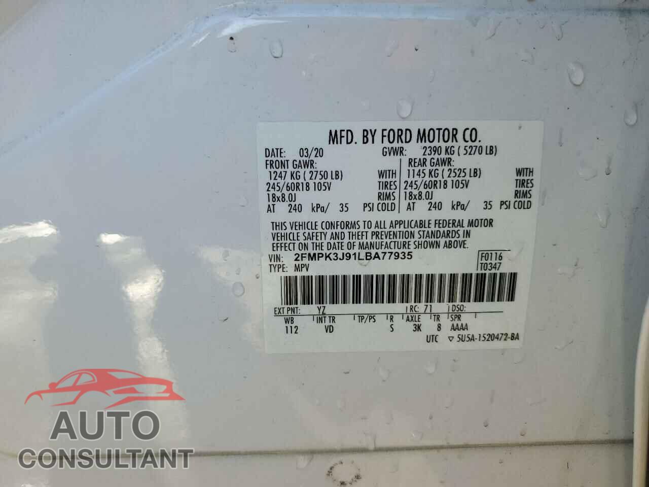FORD EDGE 2020 - 2FMPK3J91LBA77935
