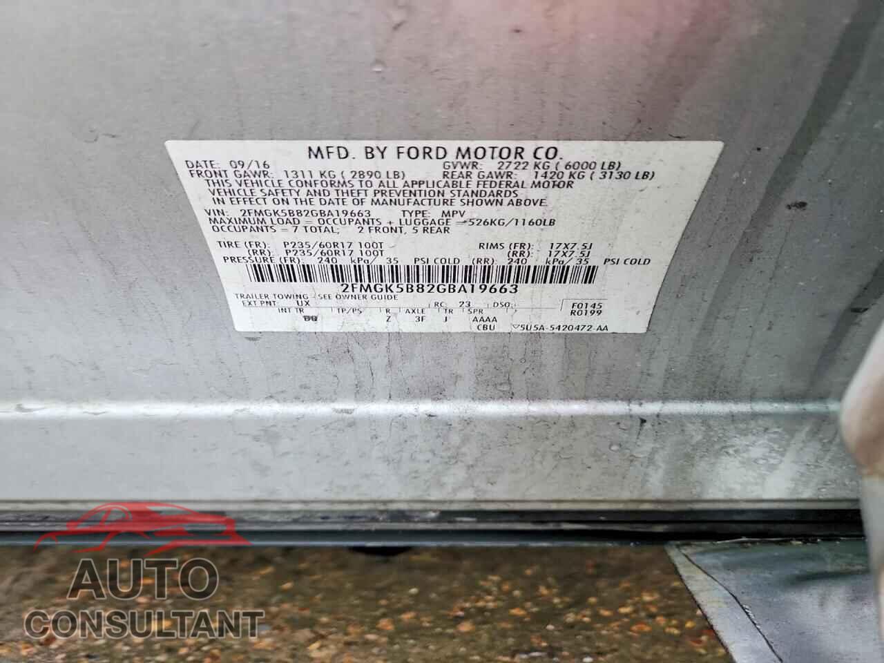 FORD FLEX 2016 - 2FMGK5B82GBA19663