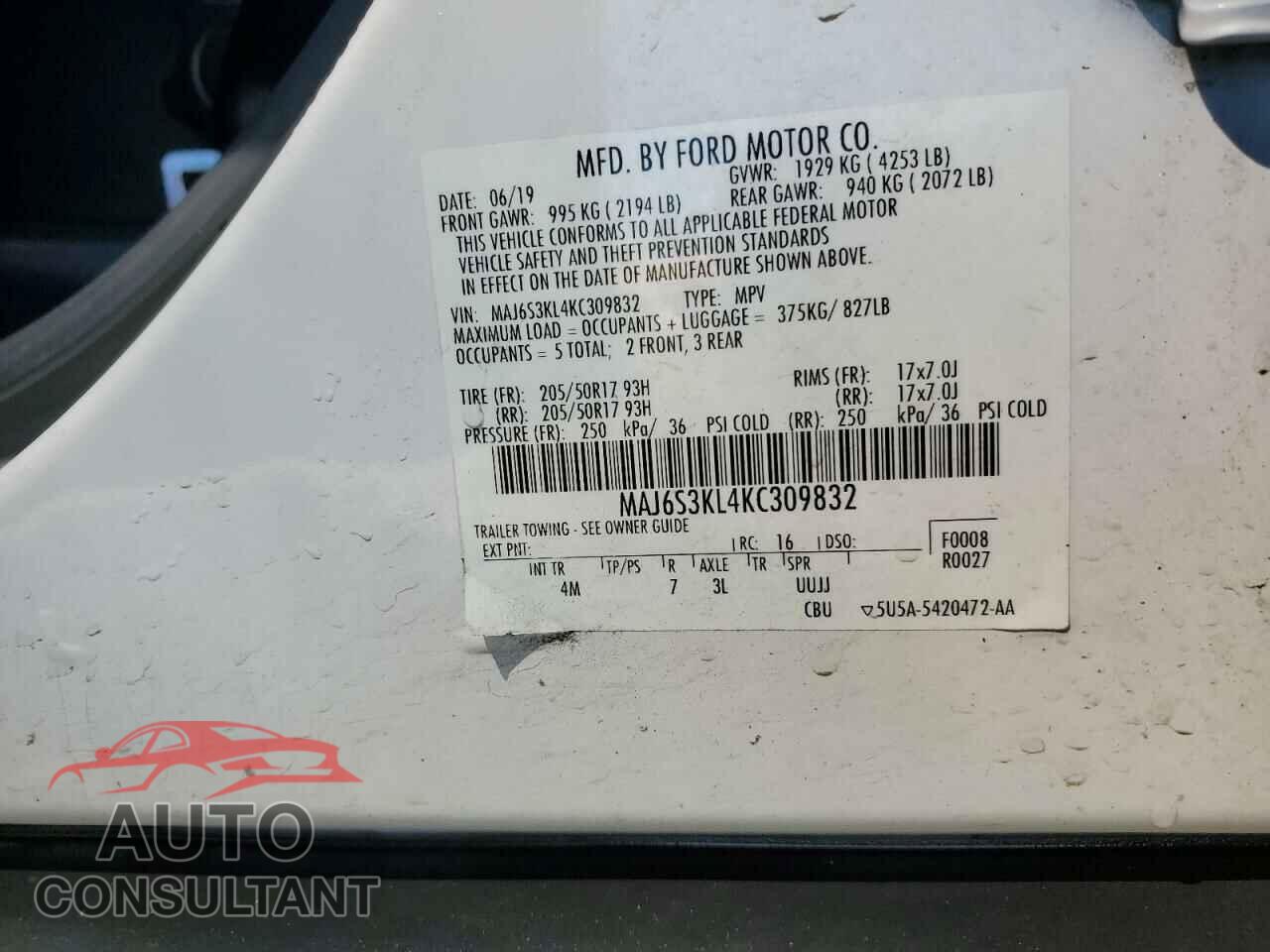 FORD ECOSPORT 2019 - MAJ6S3KL4KC309832