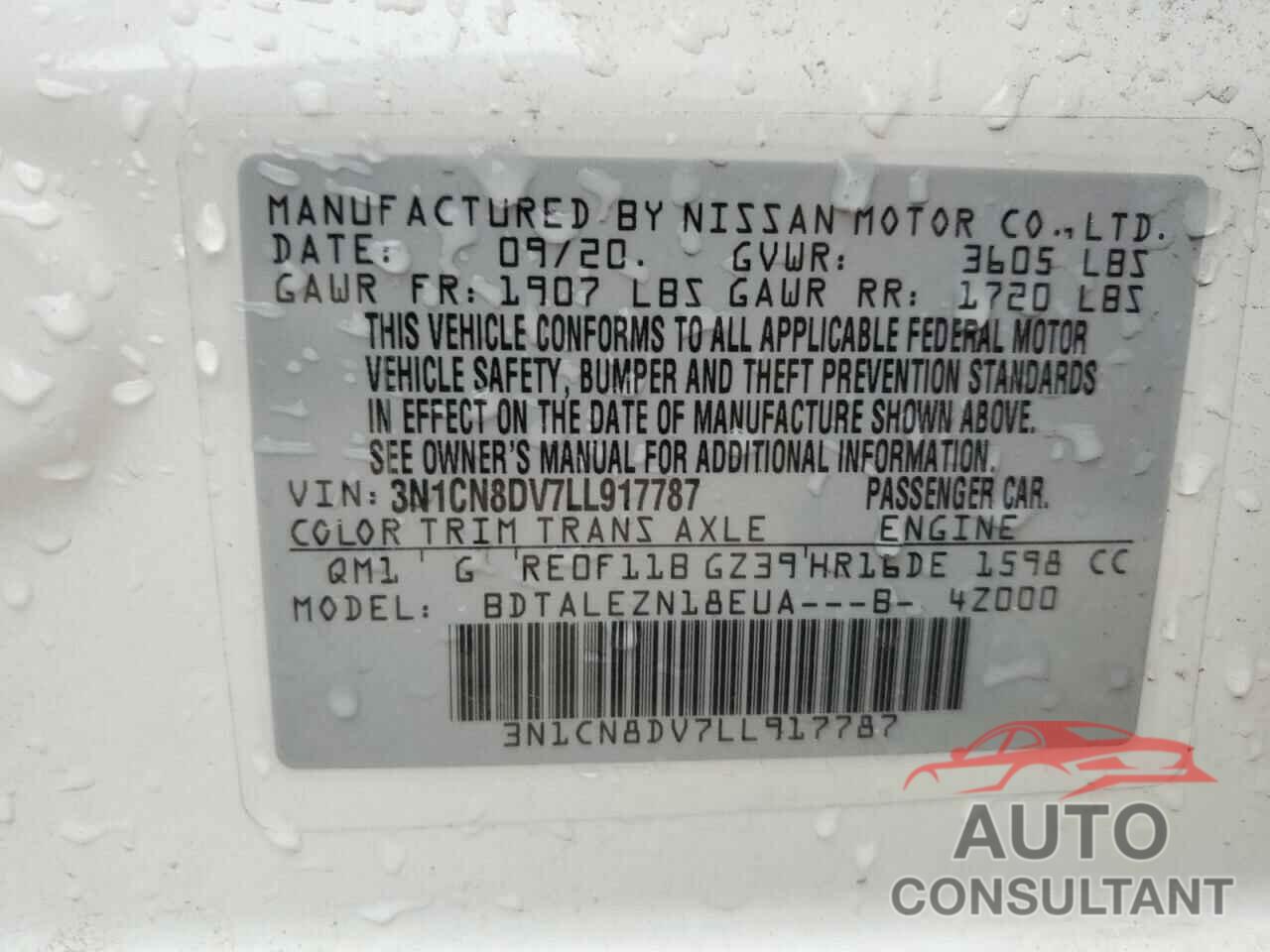 NISSAN VERSA 2020 - 3N1CN8DV7LL917787