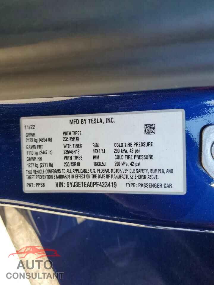 TESLA MODEL 3 2023 - 5YJ3E1EA0PF423419