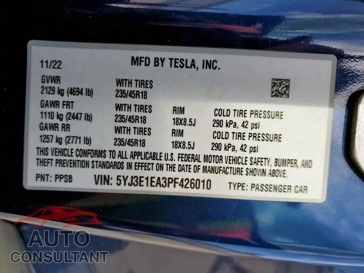 TESLA MODEL 3 2023 - 5YJ3E1EA3PF426010