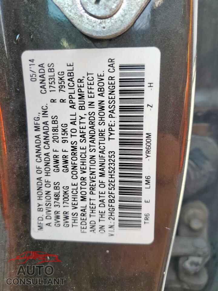 HONDA CIVIC 2014 - 2HGFB2F52EH523253