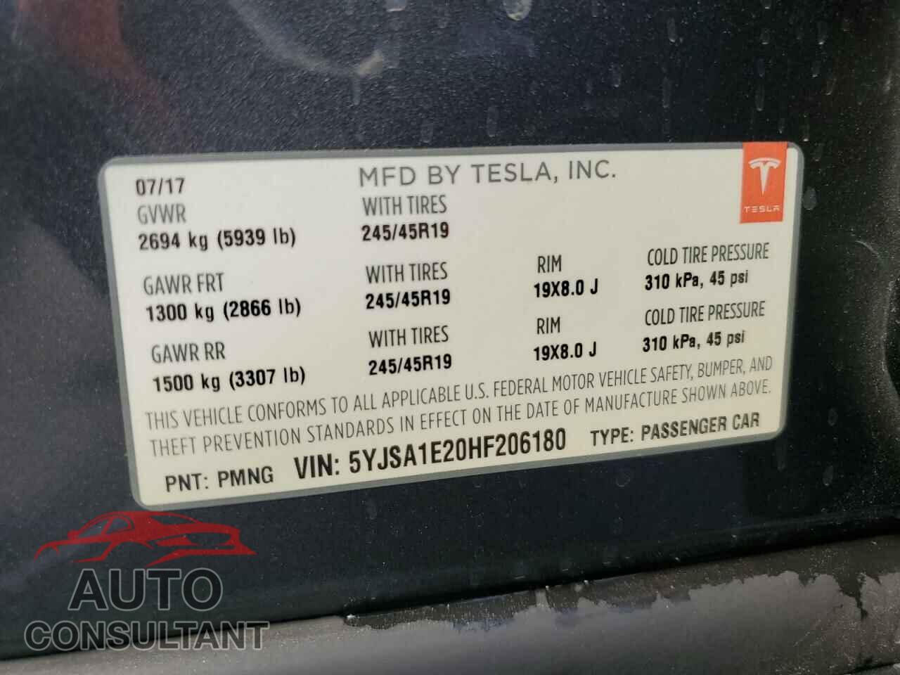 TESLA MODEL S 2017 - 5YJSA1E20HF206180