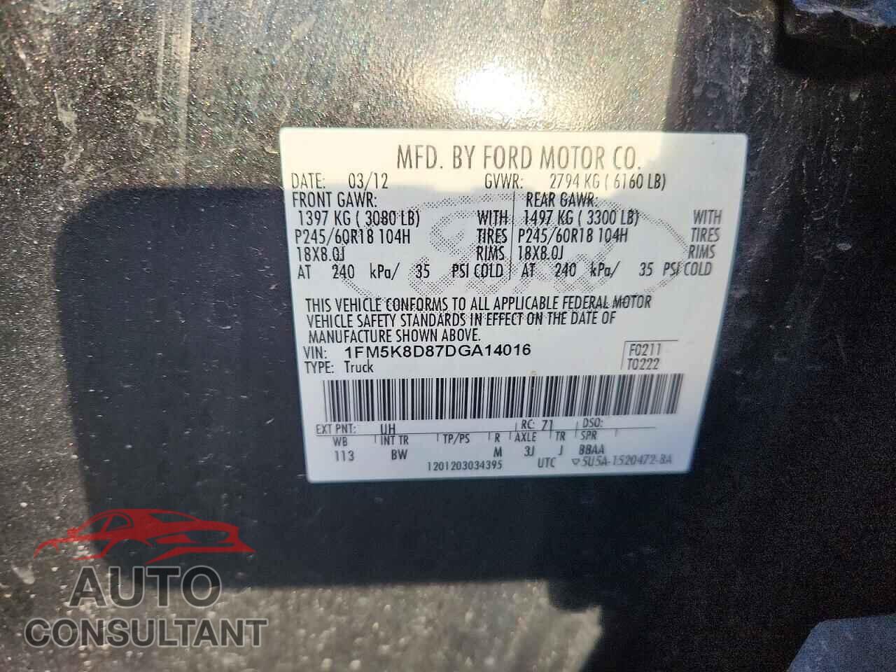 FORD EXPLORER 2013 - 1FM5K8D87DGA14016