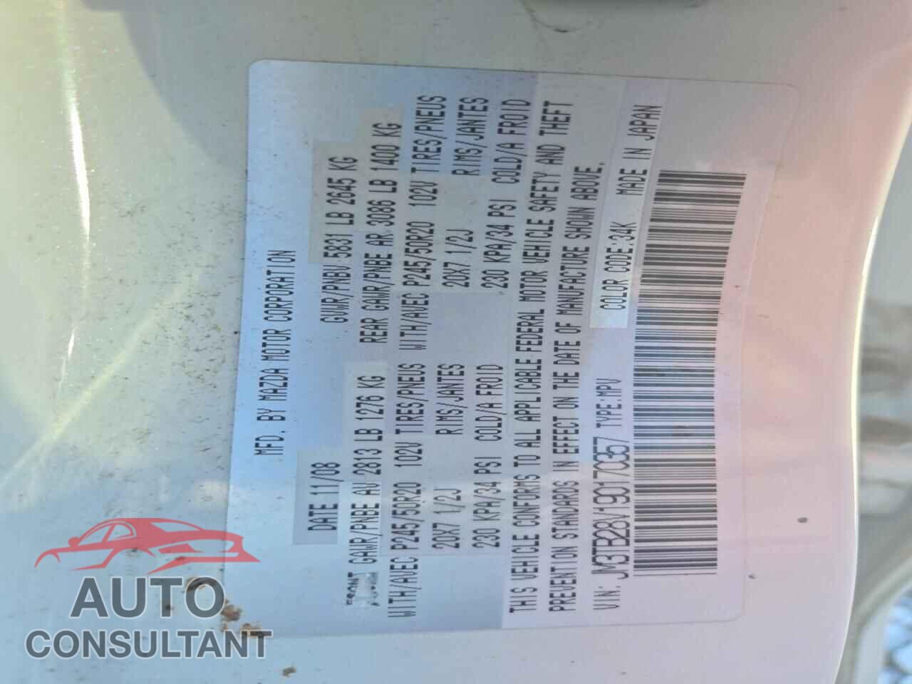 MAZDA CX-9 2009 - JM3TB28V190170357