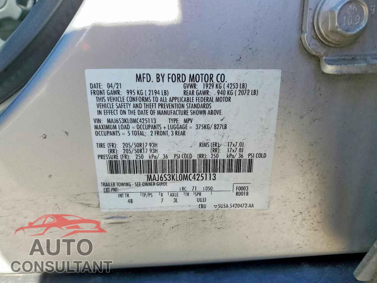 FORD ECOSPORT 2021 - MAJ6S3KL0MC425113