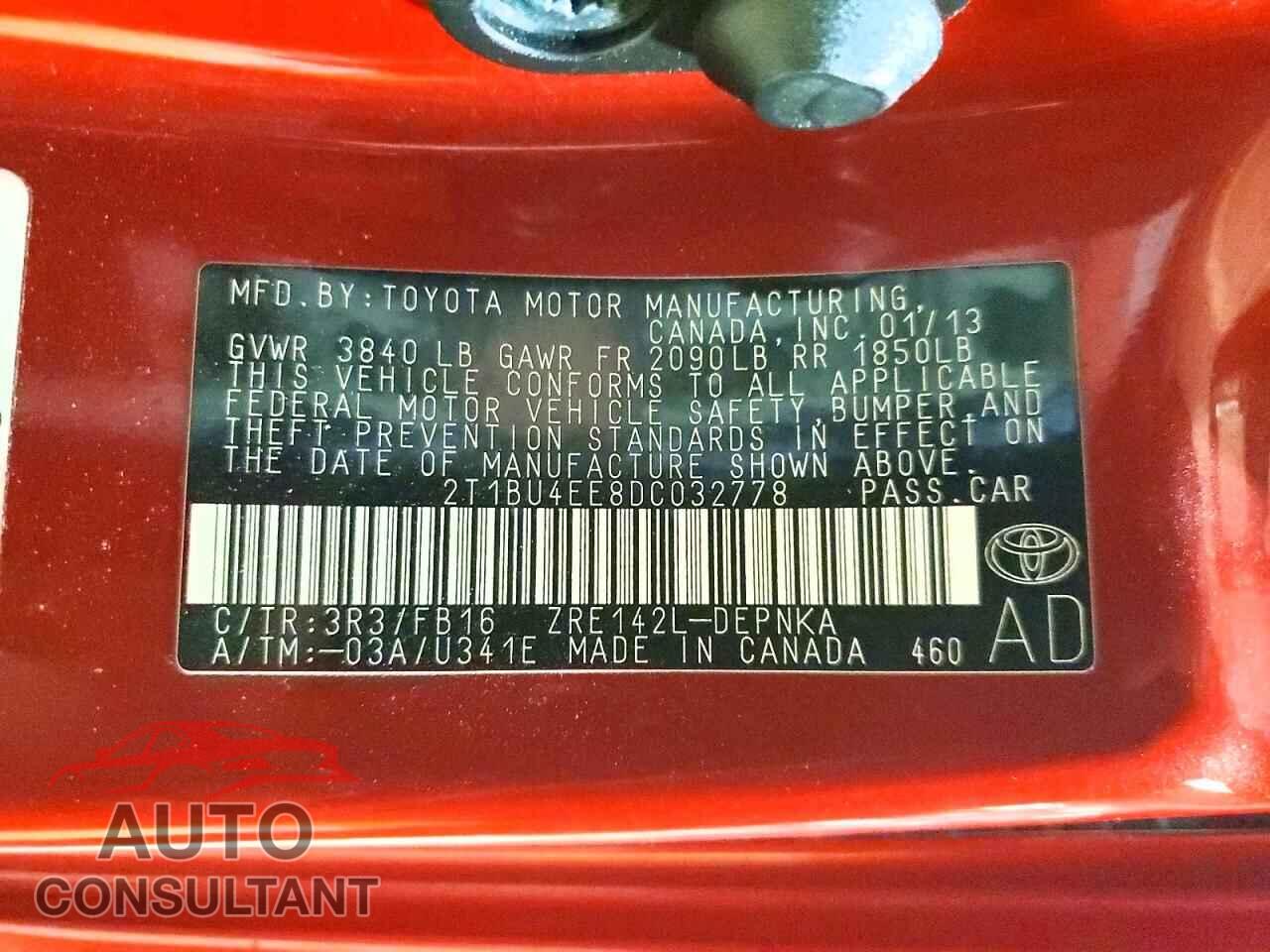 TOYOTA COROLLA 2013 - 2T1BU4EE8DC032778